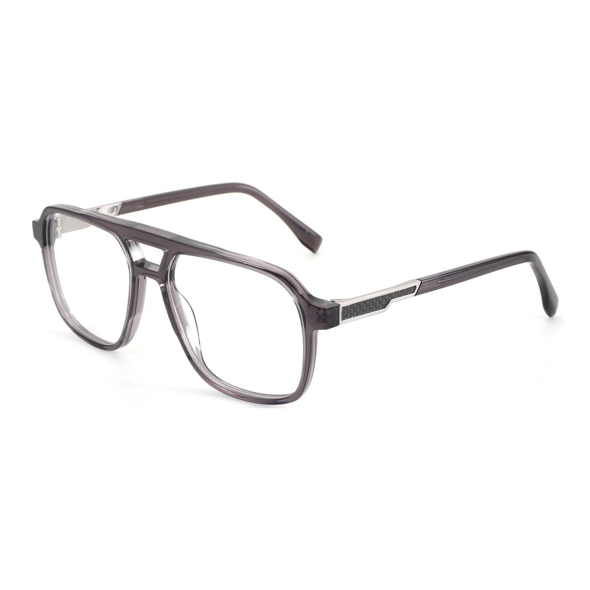 ZENOTTIC Vladimir grey acetate aviator eyeglasses with double bridge and textured temples.