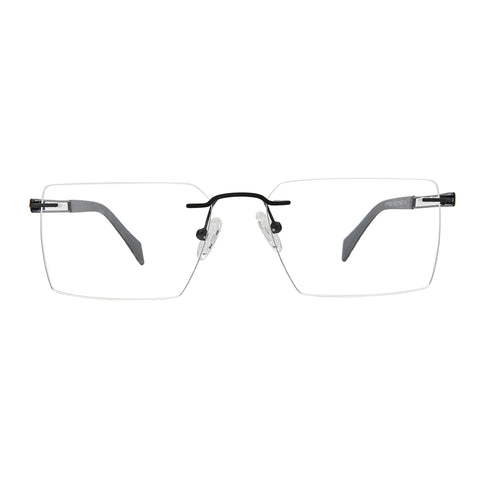 Zenottic Sidney rimless metal eyeglasses with square clear lenses and grey temples.