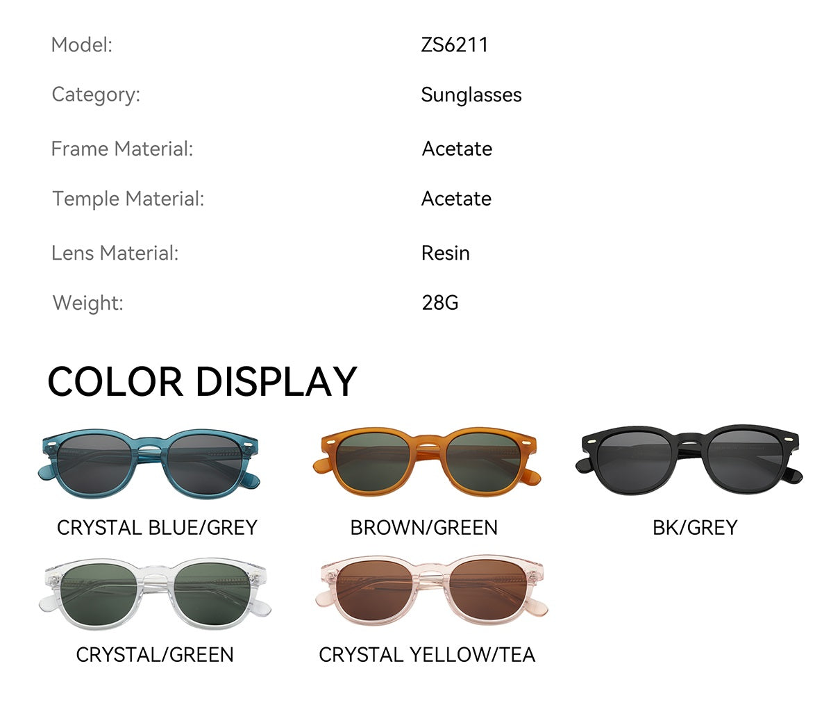 Zenottic Bertha Sunglasses - Acetate frame with Crystal Blue/Grey lenses, Product information included