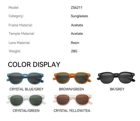 Zenottic Bertha Sunglasses - Acetate frame with Crystal Blue/Grey lenses, Product information included
