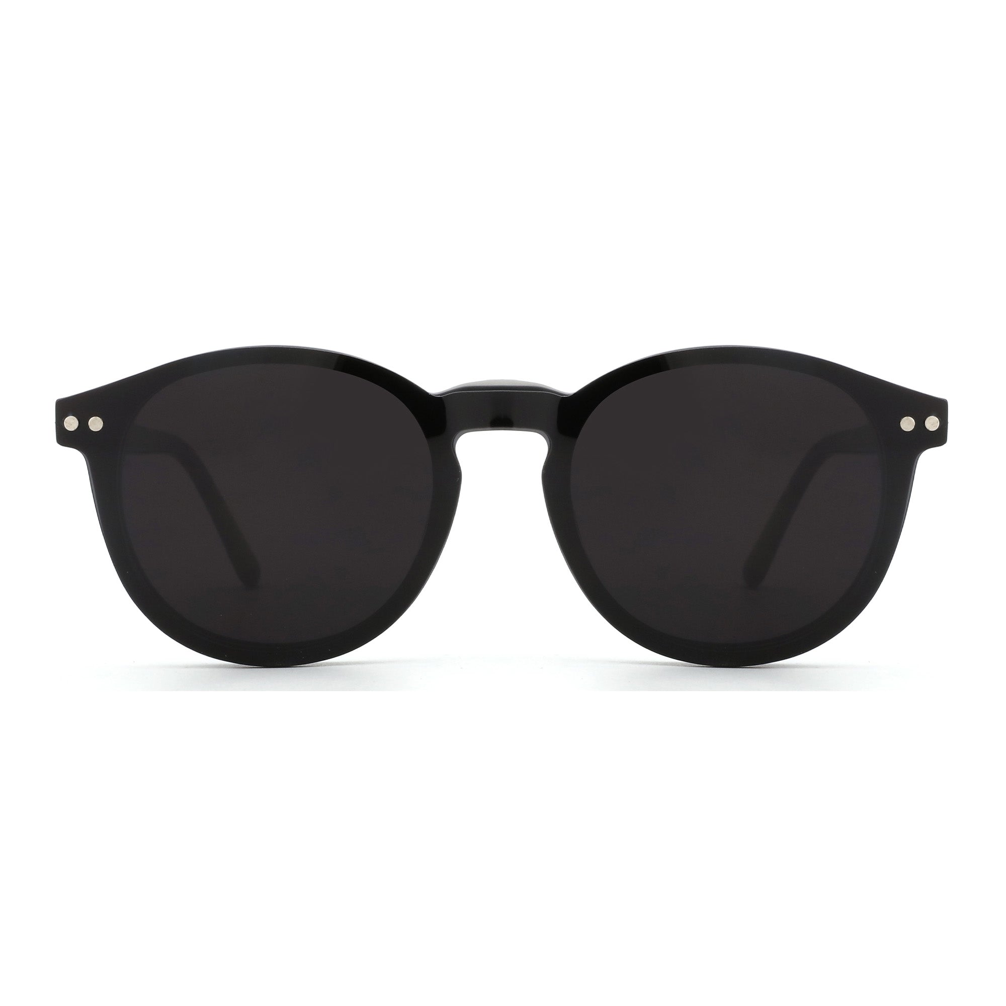 Zenottic Merry black round sunglasses with silver stud detail and UV protection lenses.