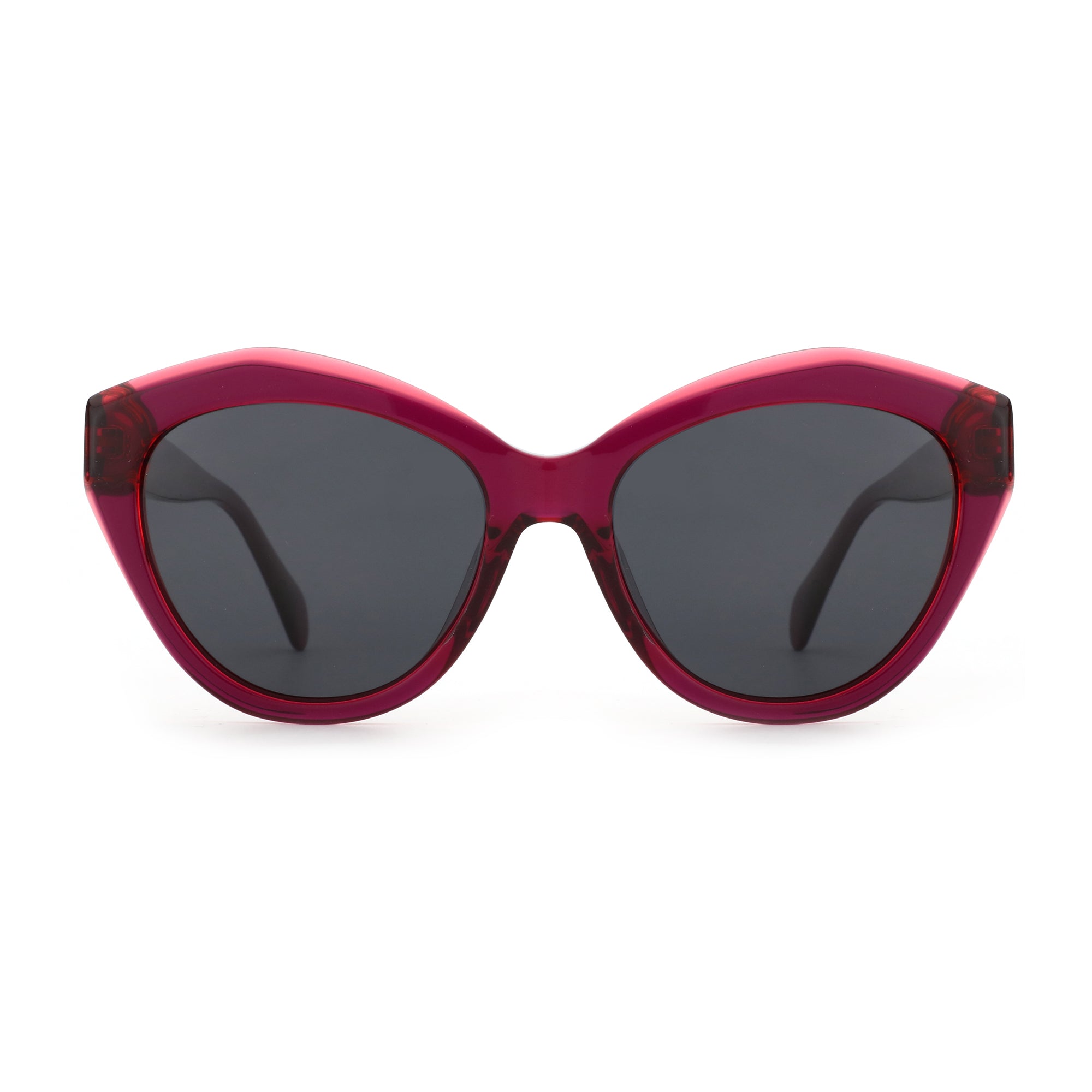 Zenottic Lavinia cat-eye sunglasses in berry acetate with dark lenses.
