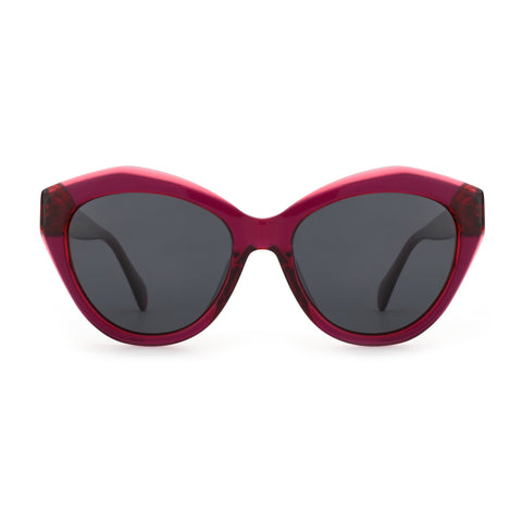Zenottic Lavinia cat-eye sunglasses in berry acetate with dark lenses.