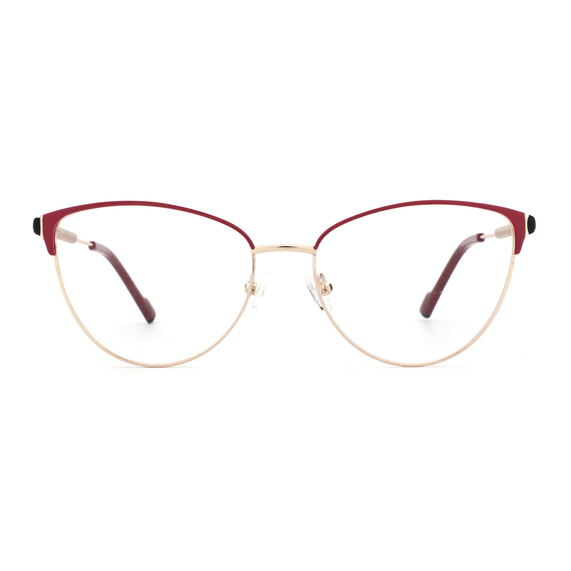 Zenottic Mirabelle eyeglasses in gold and red metal frame, clear lenses, FRHD602, half-rim