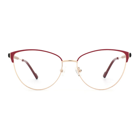 Zenottic Mirabelle eyeglasses in gold and red metal frame, clear lenses, FRHD602, half-rim
