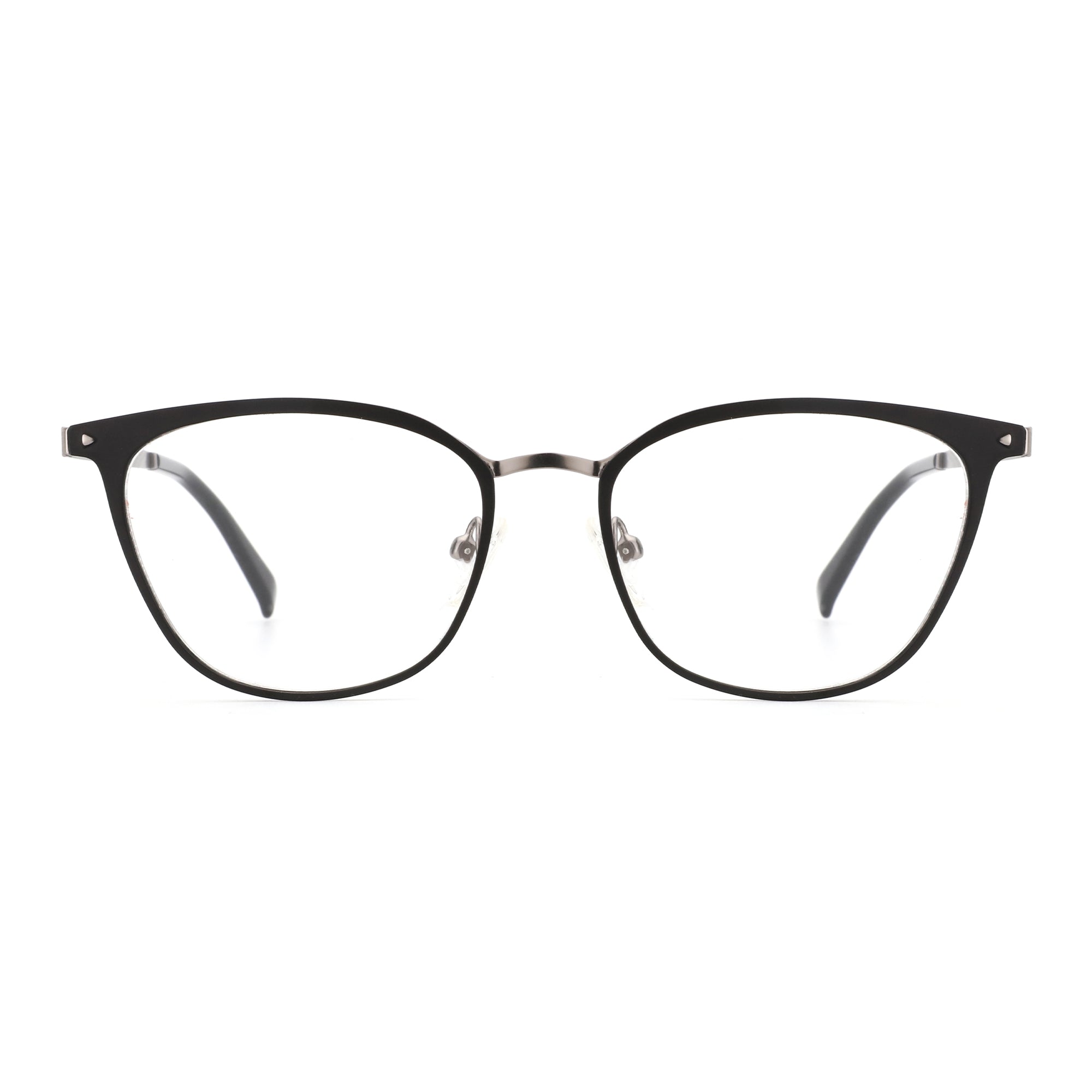 Zenottic Maya black metal full-rim eyeglasses with clear lenses and silver accents.