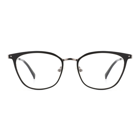 Zenottic Maya black metal full-rim eyeglasses with clear lenses and silver accents.