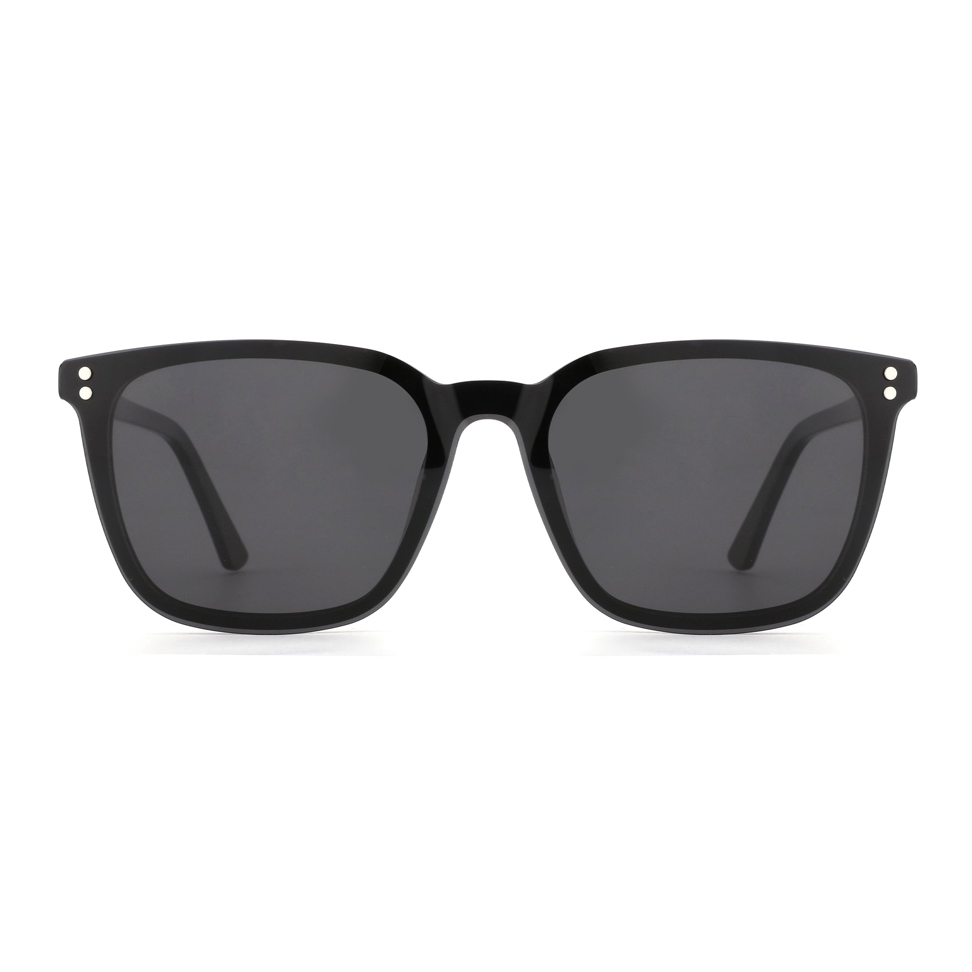 Zenottic Quaid black acetate square frame sunglasses with dark gray lenses.
