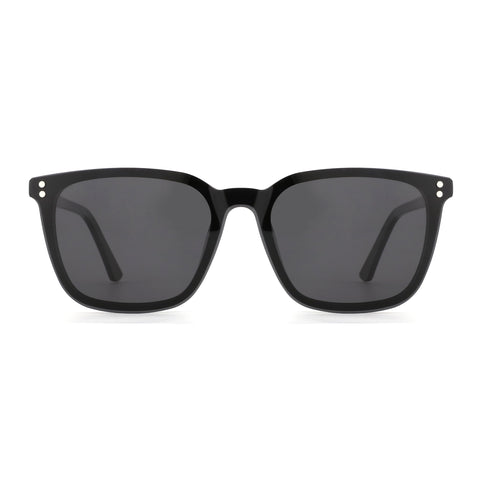 Zenottic Quaid black acetate square frame sunglasses with dark gray lenses.