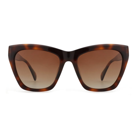 Zenottic Ayla sunglasses with tortoiseshell acetate frame and gradient brown lenses.