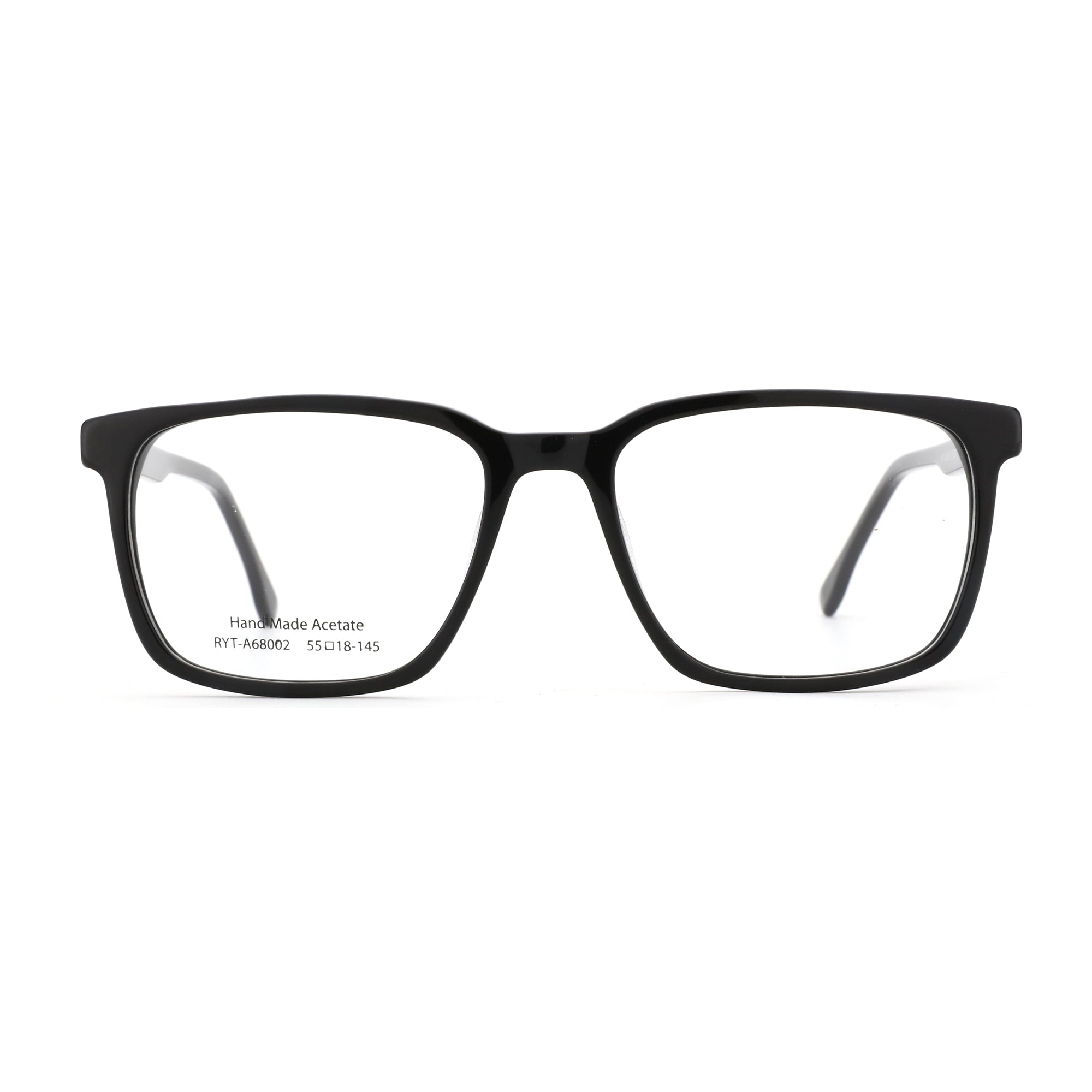 Zenottic Lucky Eyeglasses - Black Square Acetate Frame with clear lenses, Hand Made.