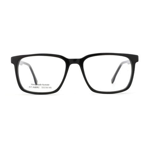 Zenottic Lucky Eyeglasses - Black Square Acetate Frame with clear lenses, Hand Made.