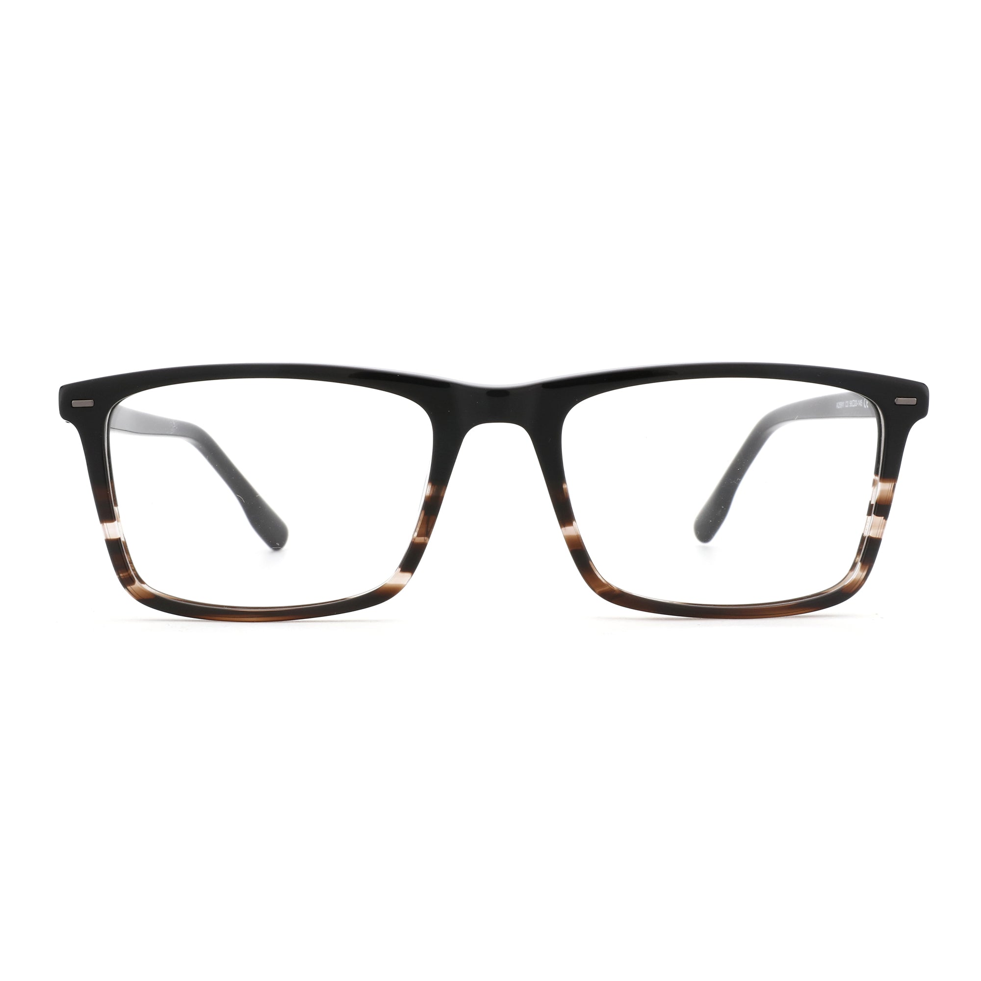 Zenottic Wiley eyeglasses with black acetate full-rim frame and tortoise shell accents on lower rim and temples.