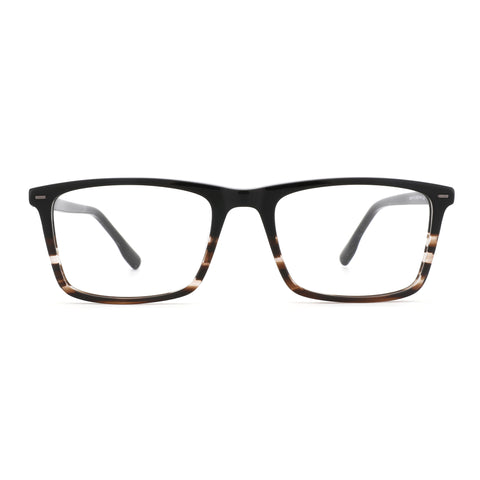 Zenottic Wiley eyeglasses with black acetate full-rim frame and tortoise shell accents on lower rim and temples.