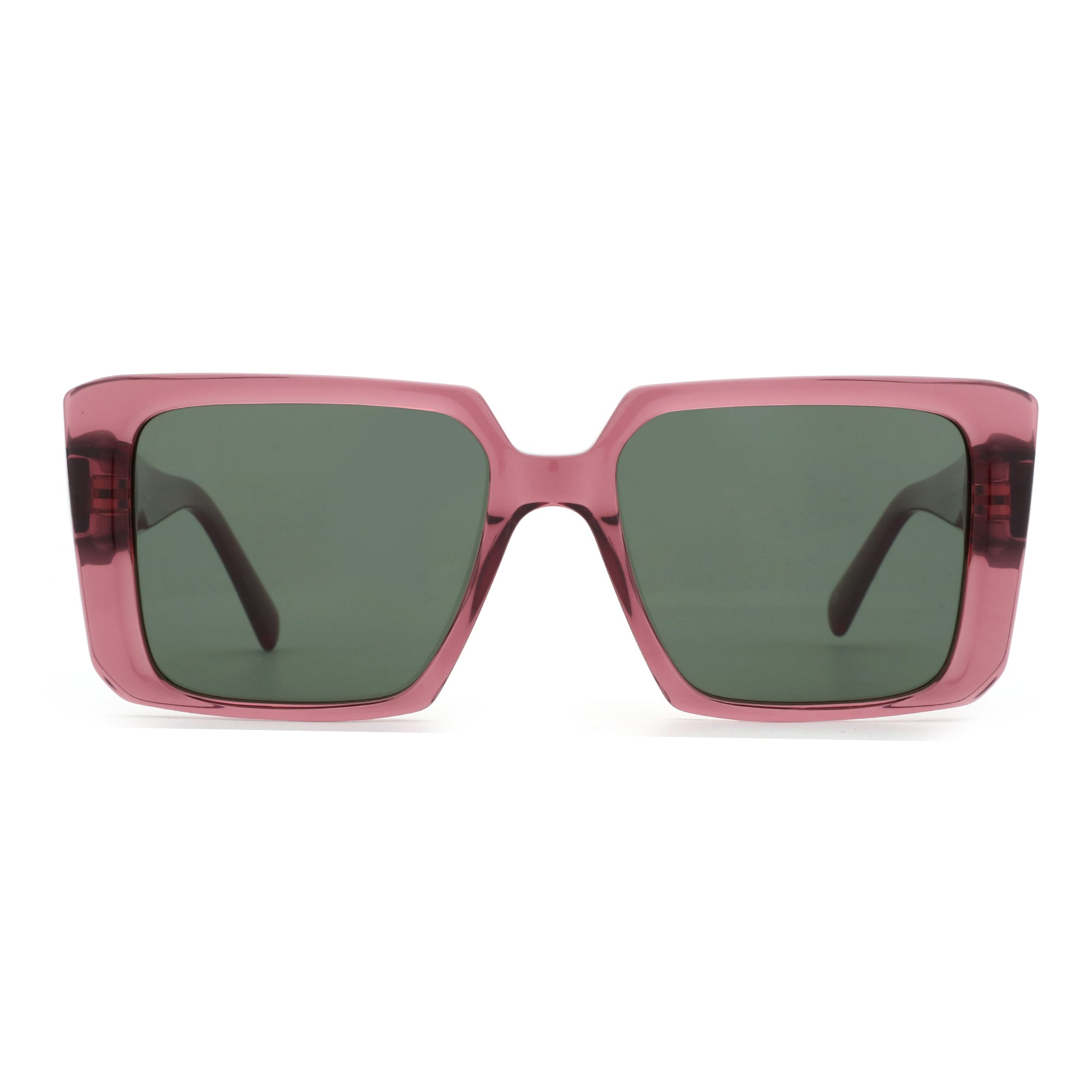 Zenottic Hilda pink oversized square sunglasses with dark green lenses