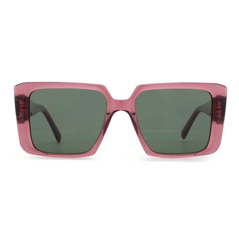 Zenottic Hilda pink oversized square sunglasses with dark green lenses
