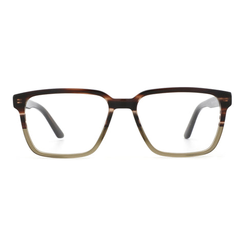 Zenottic Ezra eyeglasses feature a brown and green tortoiseshell acetate frame with a classic square shape.