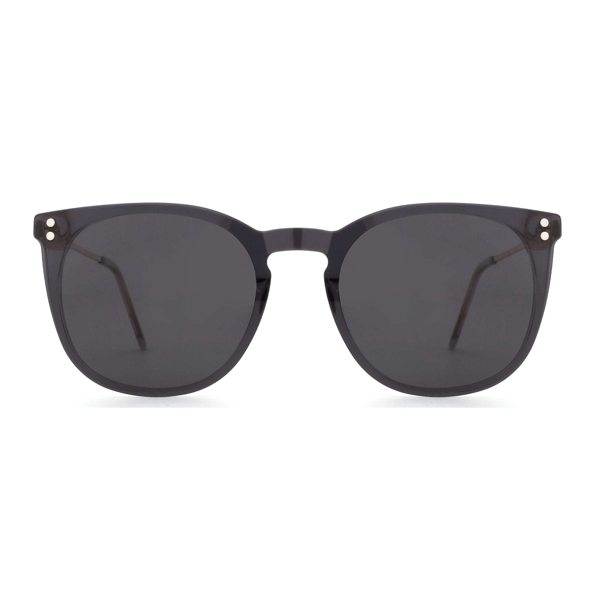 Zenottic Rebecca grey acetate frame round sunglasses with dark lenses.