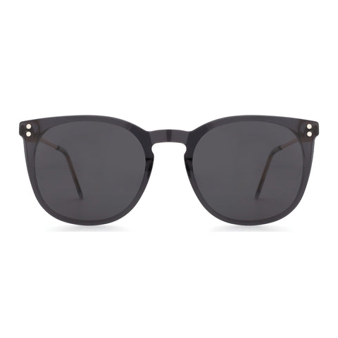 Zenottic Rebecca grey acetate frame round sunglasses with dark lenses.