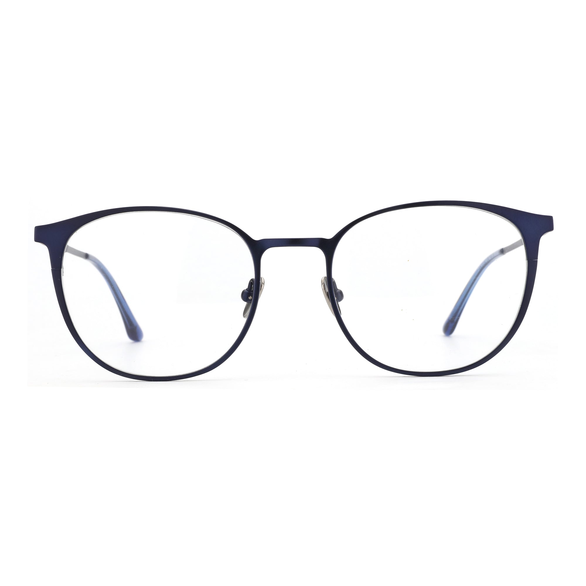 Zenottic Ive eyeglasses in navy blue metal frame, round shape, perfect for prescription or fashion
