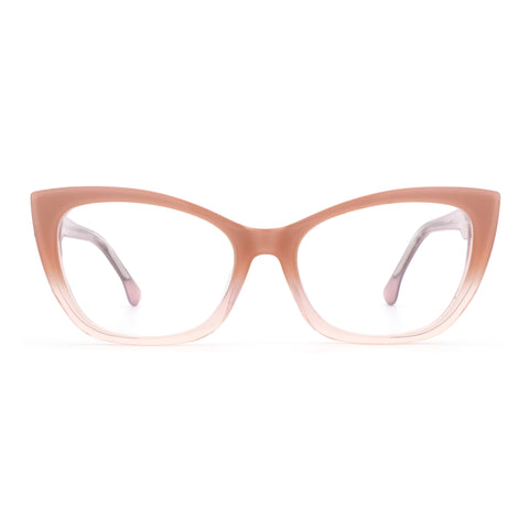 Zenottic Mignon cat eye eyeglasses in a pink to clear gradient acetate frame.