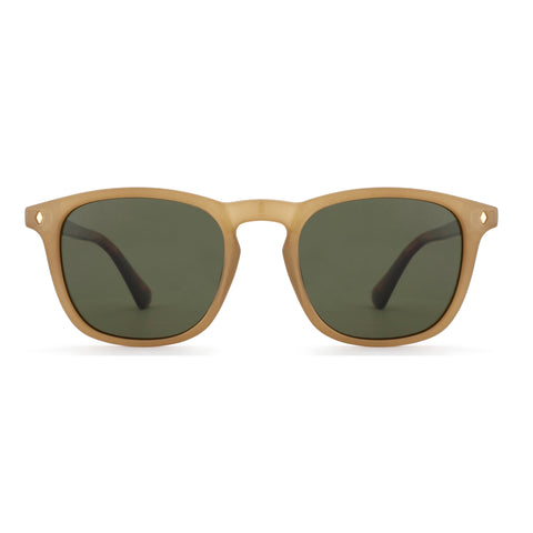 Zenottic Hugo men's brown acetate round sunglasses with dark green lenses.