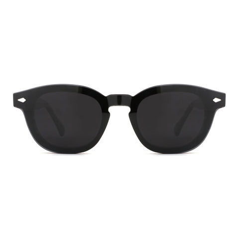Zenottic Mitchell black acetate round sunglasses with polarized lenses and diamond temple detail.