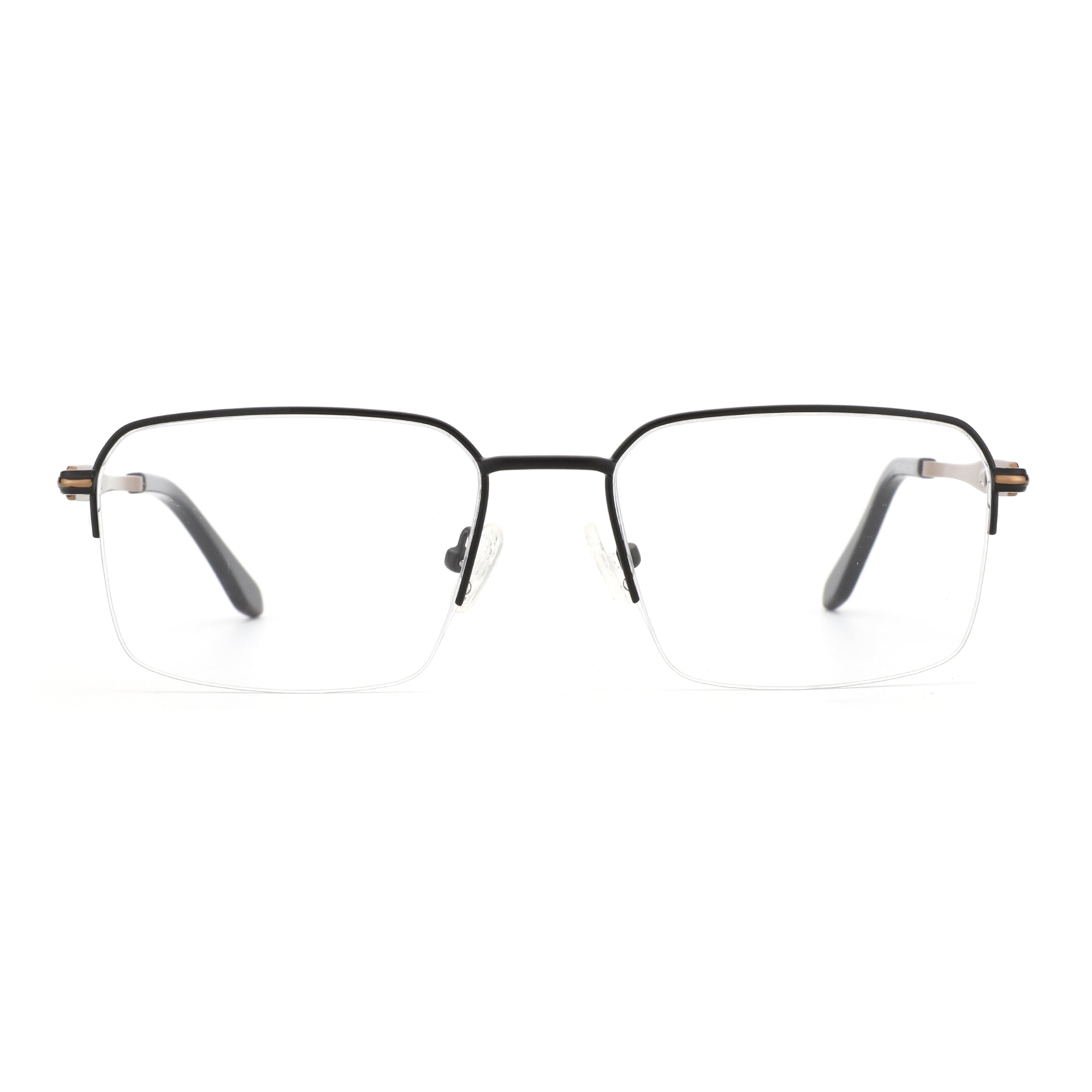 Zenottic Eyeglasses Barlow black metal semi-rimless square frames with clear lenses.