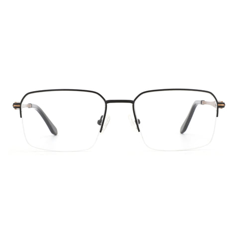 Zenottic Eyeglasses Barlow black metal semi-rimless square frames with clear lenses.