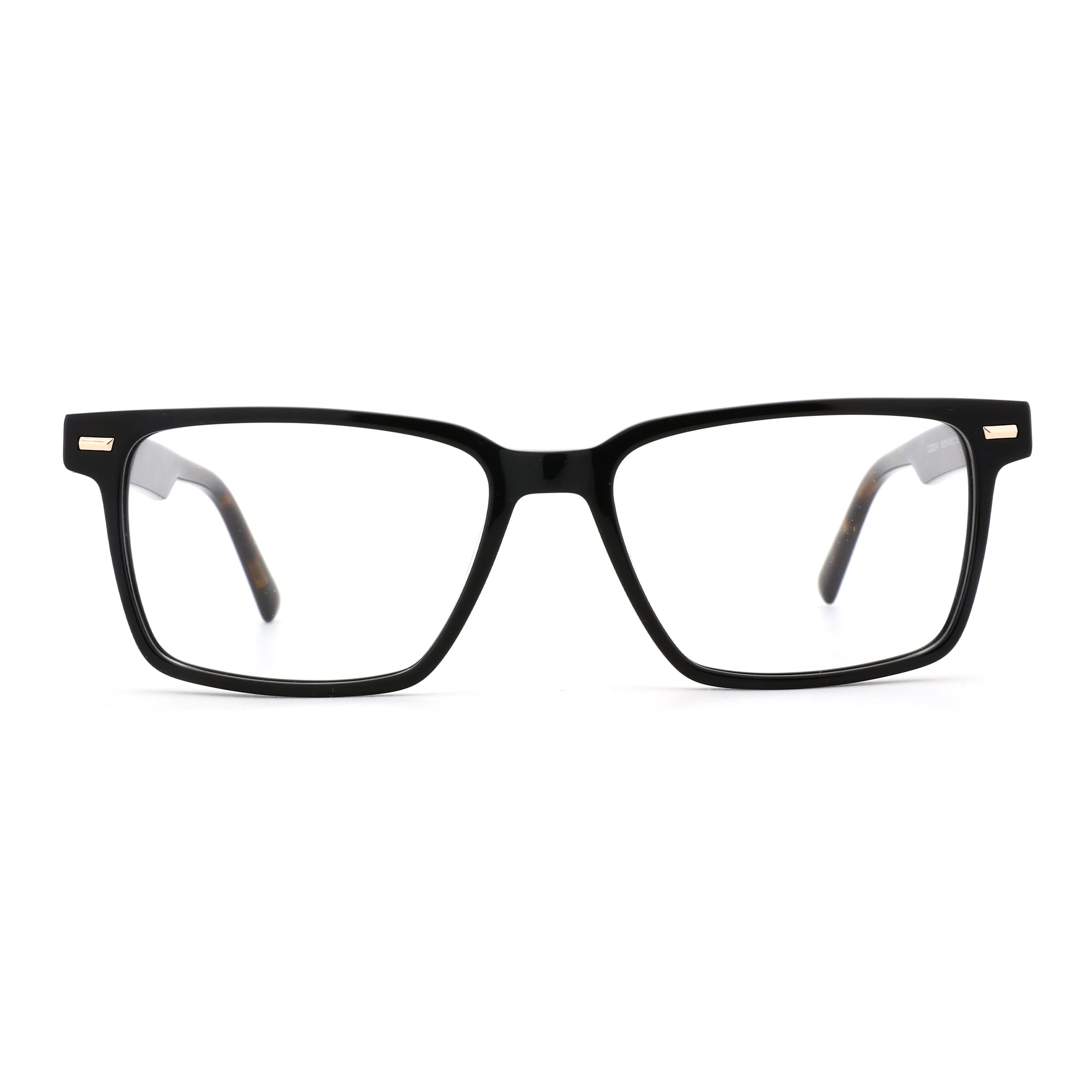 Zenottic Arnold black acetate eyeglasses with subtle tortoise shell temple detail.