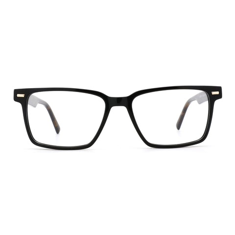 Zenottic Arnold black acetate eyeglasses with subtle tortoise shell temple detail.