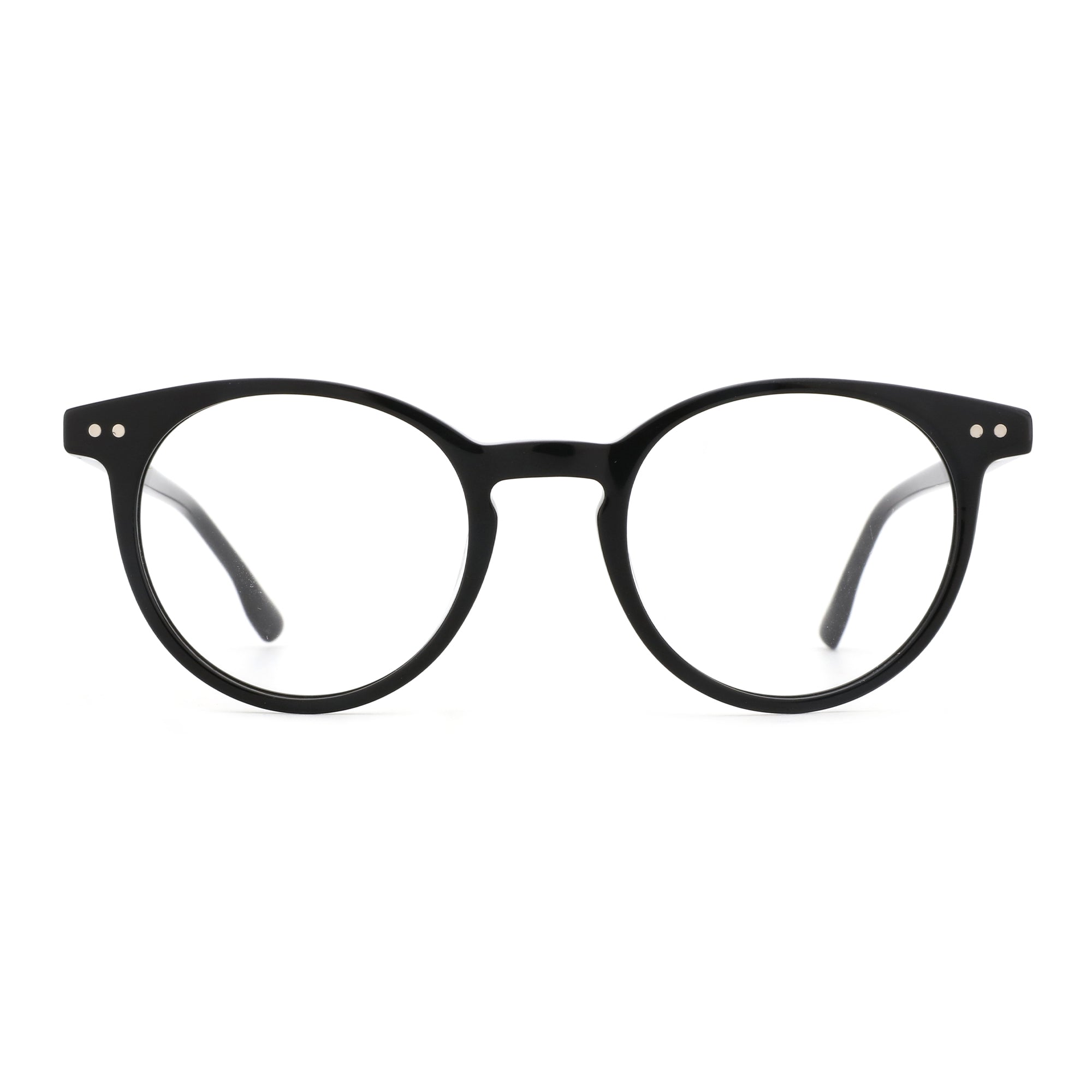 ZENOTTIC Sobremesa black acetate round prescription eyeglasses with silver accents