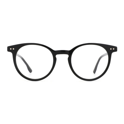 ZENOTTIC Sobremesa black acetate round prescription eyeglasses with silver accents