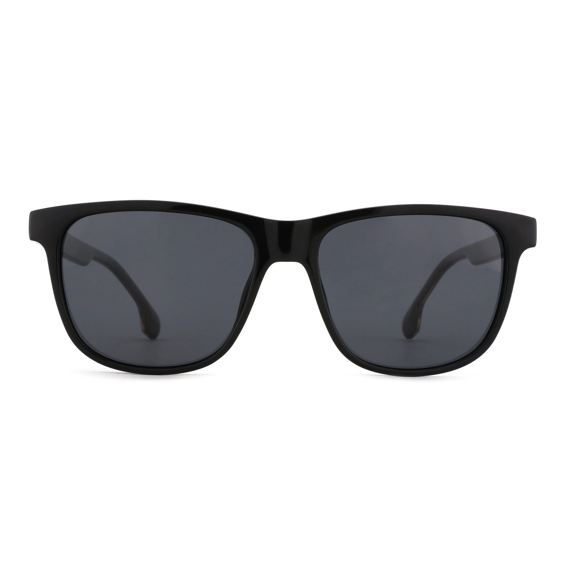 Zenottic Blair black acetate frame sunglasses with dark gray lenses.