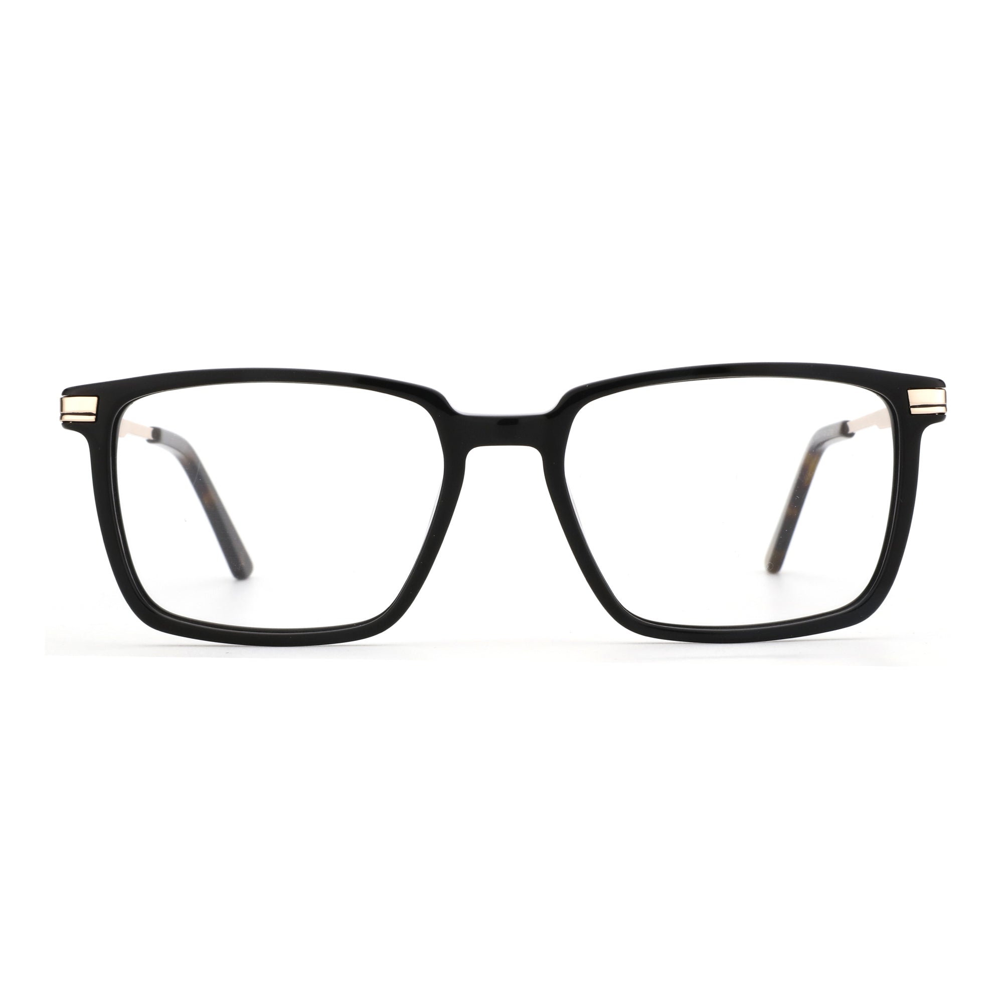 Zenottic Andy black acetate square eyeglasses with gold accents.