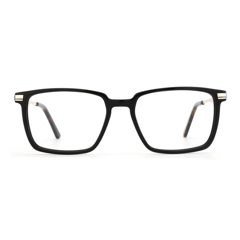 Zenottic Andy black acetate square eyeglasses with gold accents.