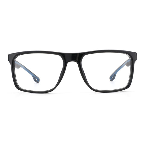 Zenottic Pablo eyeglasses with black acetate frame and blue accents on temples.