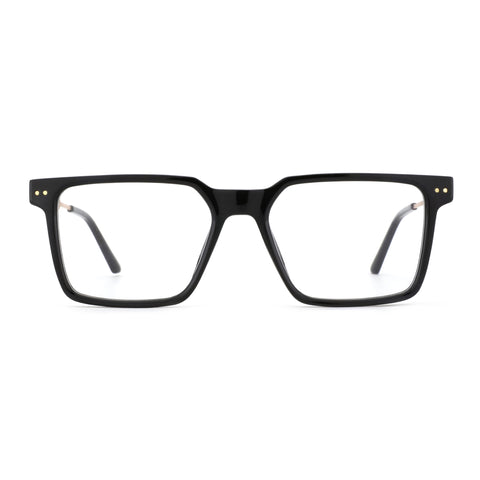 Zenottic Chris eyeglasses: black acetate square frames with gold accent dots.