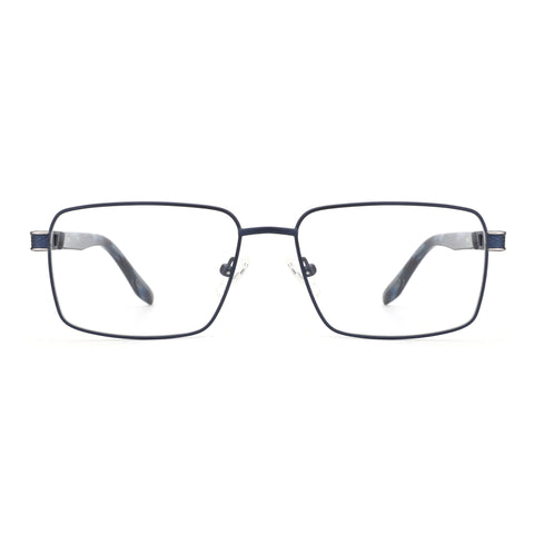 Zenottic Vincent eyeglasses with a dark blue metal frame and square lenses.