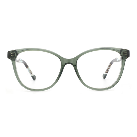 Zenottic Isolde eyeglasses in olive green with a subtle tortoise pattern on the inner temple.