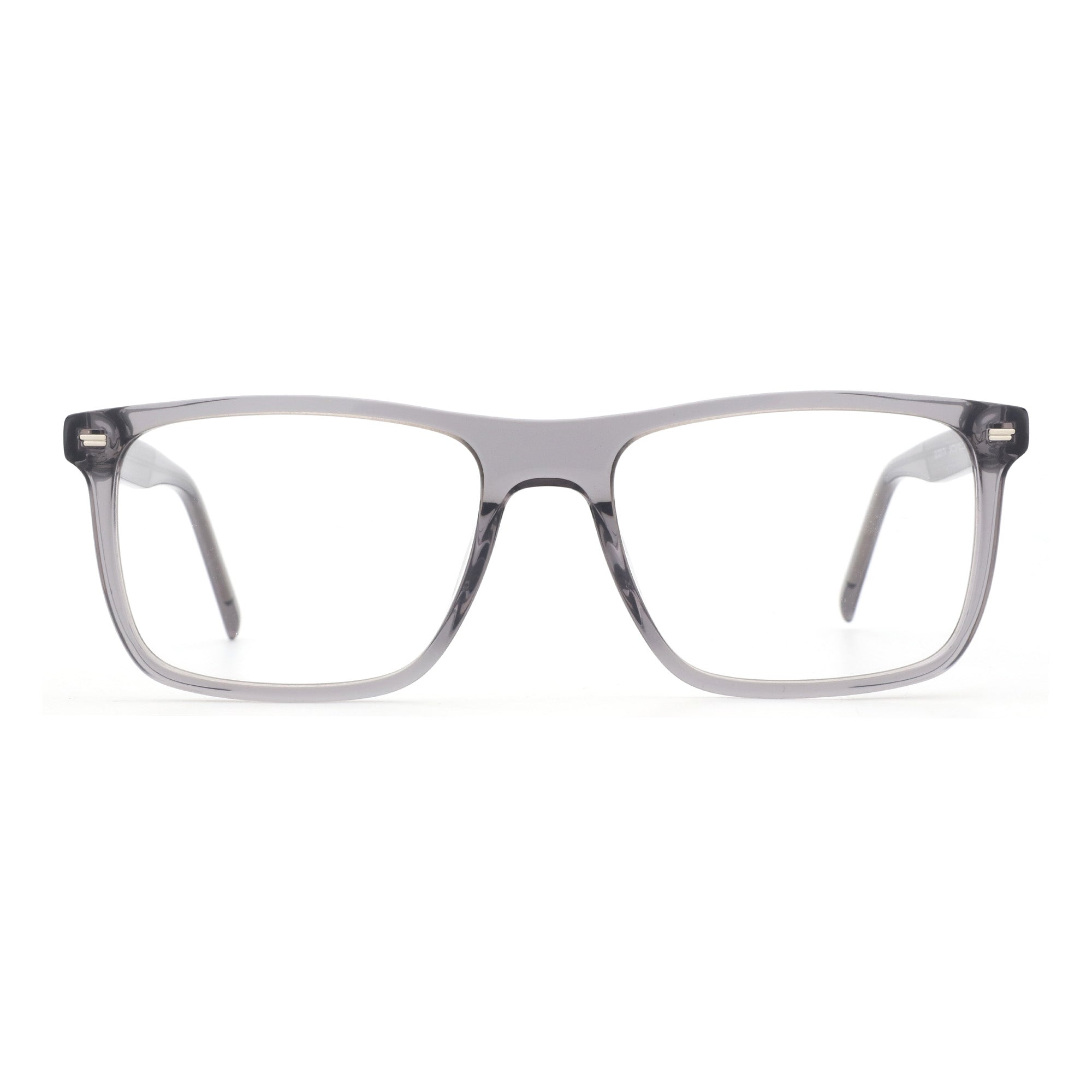 Zenottic eyeglasses Bert, translucent grey acetate frame with clear lenses.
