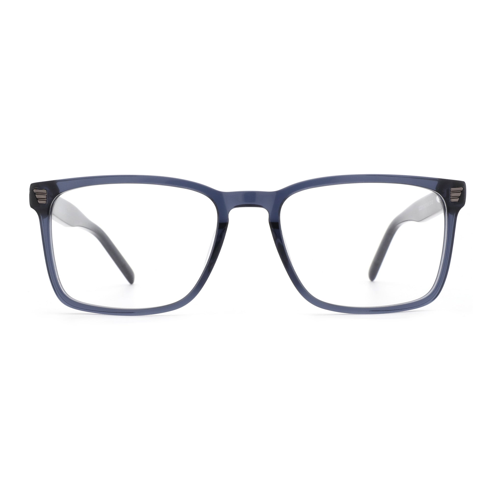 Zenottic Bernard eyeglasses in dark blue acetate with clear lenses.