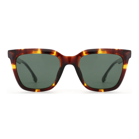 Zenottic Augustine tortoiseshell frame sunglasses with green lenses.