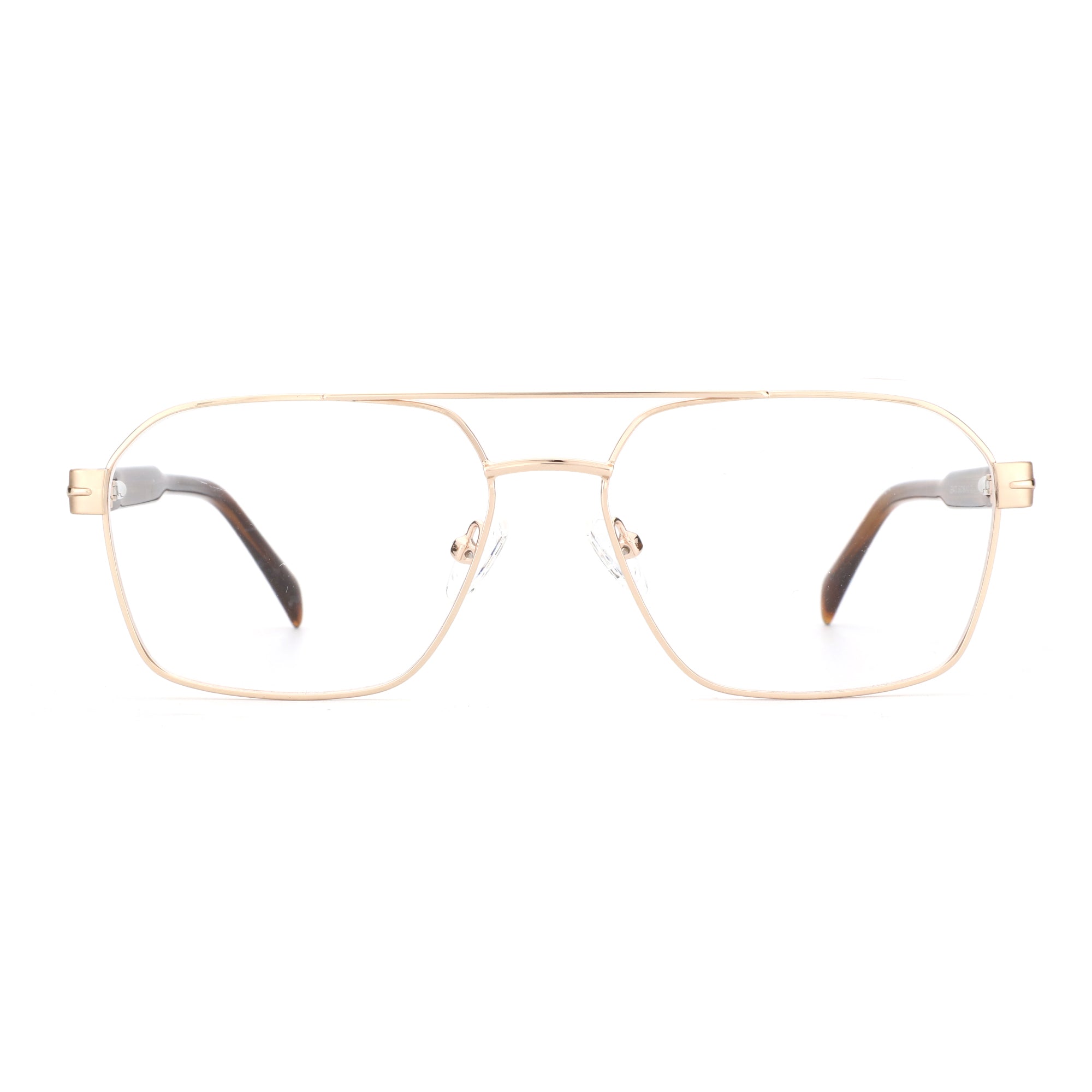 Gold aviator-style Zenottic eyeglasses with clear lenses and brown tortoiseshell temple tips.