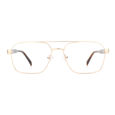 Gold aviator-style Zenottic eyeglasses with clear lenses and brown tortoiseshell temple tips.