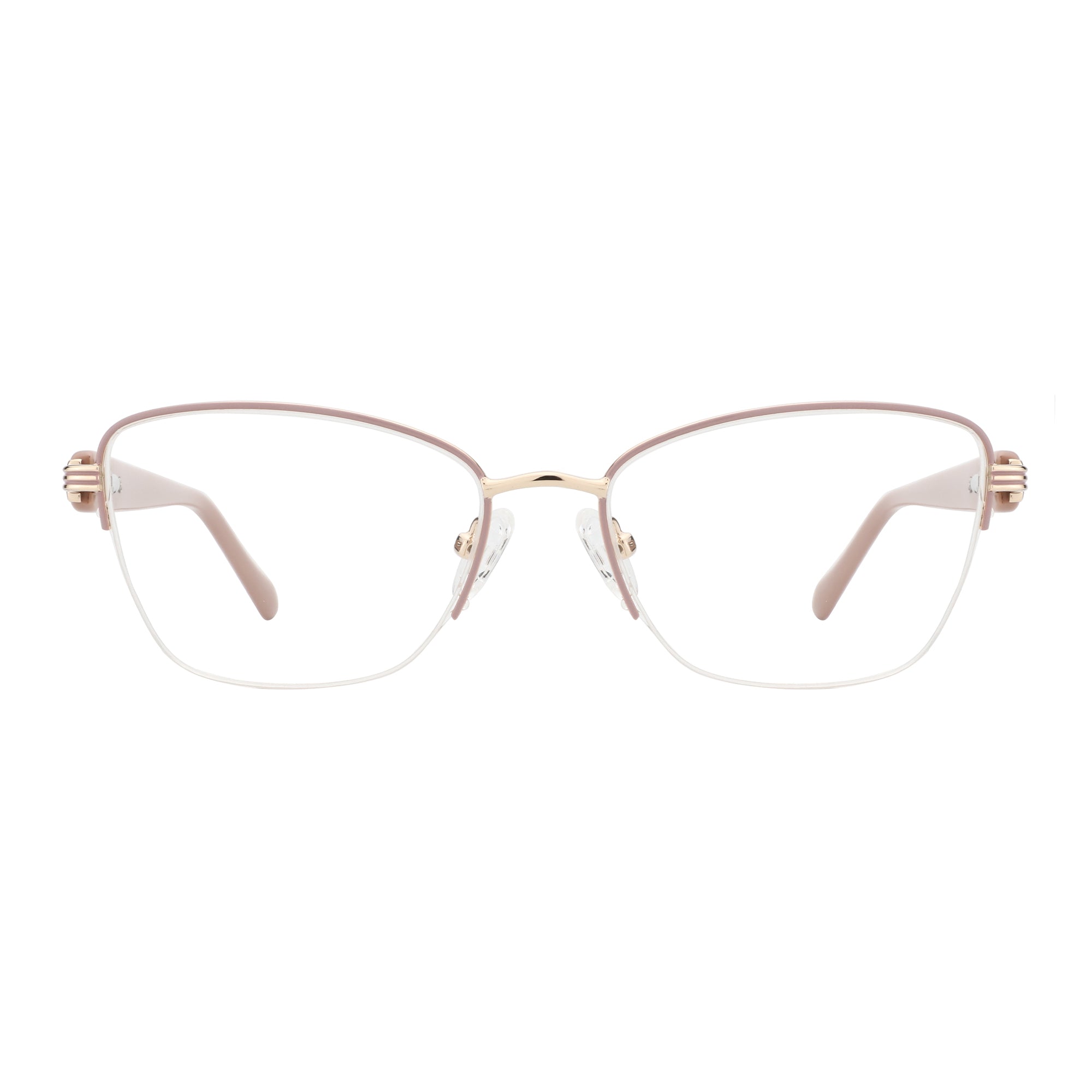 Zenottic Eyeglasses Thalassa: Rose gold metal semi-rimless cat-eye glasses with blush pink temples.