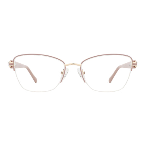 Zenottic Eyeglasses Thalassa: Rose gold metal semi-rimless cat-eye glasses with blush pink temples.