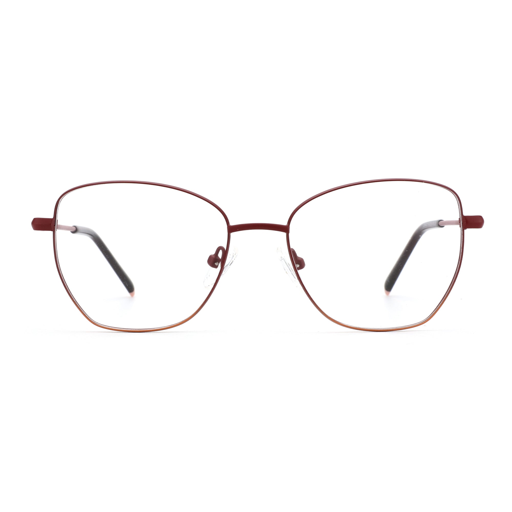 Zenottic Honoria geometric metal frame eyeglasses with clear resin lenses.