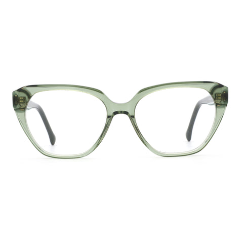 Zenottic Eyeglasses Heloise cat-eye frame in translucent green acetate with clear lenses.