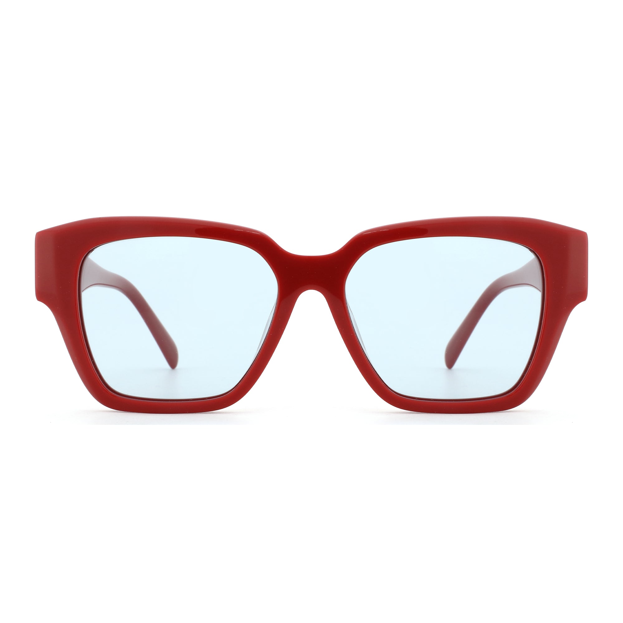 Zenottic Marigold red square sunglasses with light blue lenses